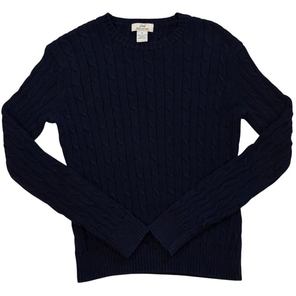 Brooks Brothers Sweater Womens Medium Blue Cable Knit Crew Neck Pullover Preppy